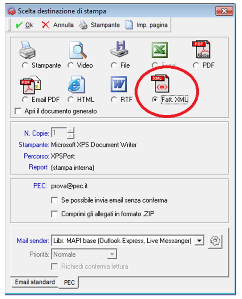 fattura elettronica - destinazione di stampa