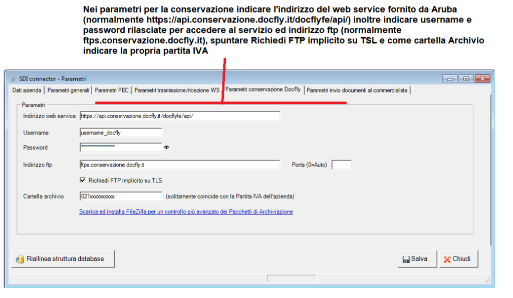 fattura elettronica - parametri - scheda parametri conservazione sostitutiva docfly